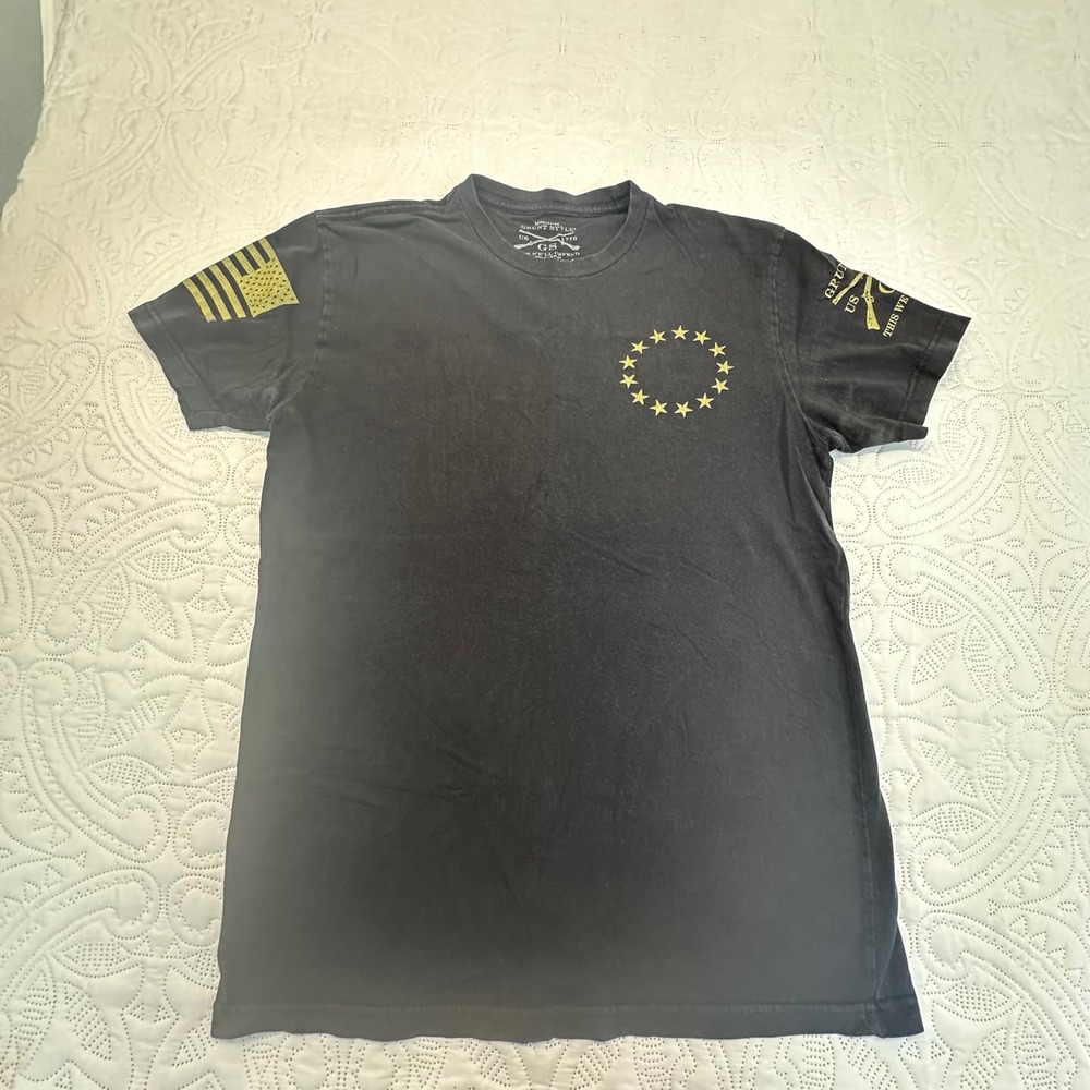 Grunt Style Mens Medium Black Graphic T-Shirt Patriotic Rifle American Flag GS12
